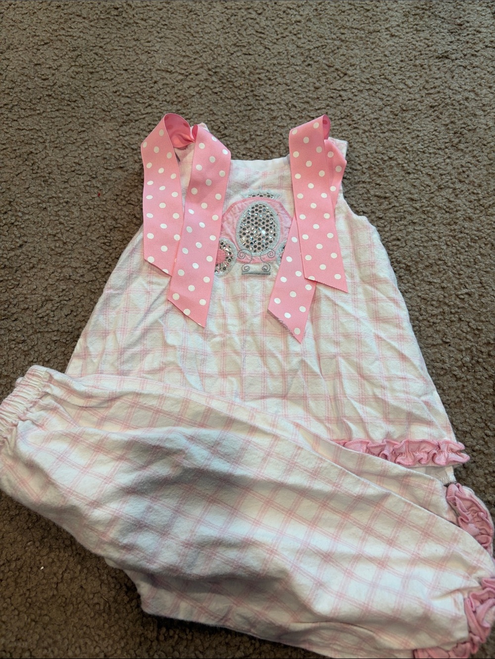 B67 The Bailey Boys 2pc W/P Gingham Princess Carriage 2pc Smock Outfit, 18 month